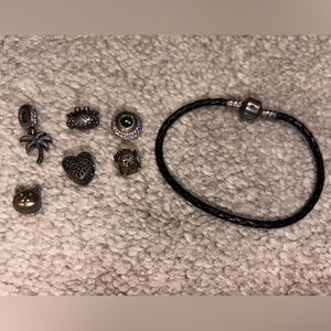 Pandora Black Rope Bracelet with 6 charms (selling together only)